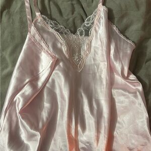 Blush Satin Chemise with Lace Detail